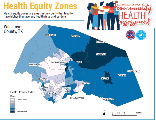 Health equity zones are areas in the county that tend to have higher-than-average health risks and burdens.